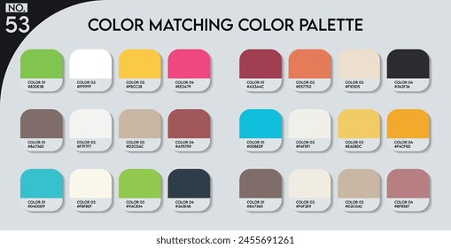 Color matching color palette - 53, Fashion Trend Color guide palette, An example of a colors vector. Forecast of the future. HEX code palette for fashion designers, Logo Design Color Shades palettes