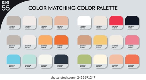 Color matching color palette - 55, Fashion Trend Color guide palette, An example of a colors vector. Forecast of the future. HEX code palette for fashion designers, Logo Design Color Shades palettes