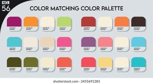 Color matching color palette - 56, Fashion Trend Color guide palette, An example of a colors vector. Forecast of the future. HEX code palette for fashion designers, Logo Design Color Shades palettes