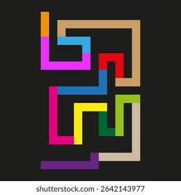Color maze graphic. Geometric puzzle shape. Vector path symbol. Abstract bright form.