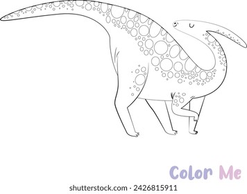 Color Me Dinosaurs coloring book. A Black and white page for coloring. Printable vector
