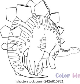 Color Me Dinosaurs coloring book. A Black and white page for coloring. Printable vector