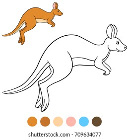 Color me: kangaroo. Cute beautiful kangaroo runs and smiles.