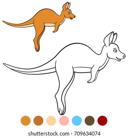 Color me: kangaroo. Little cute baby kangaroo runs and smiles.