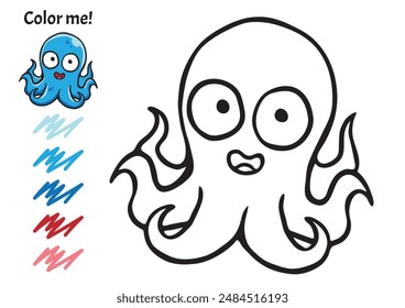 Color me! Sea creatures found in the ocean, hand drawn pictures, for kids and elementary school, printable