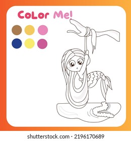 Color me worksheet for children. Coloring mermaid. Motor skills for children. Vector illustrations. 