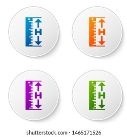 Color The measuring height and length icon isolated on white background. Ruler, straightedge, scale symbol. Set icons in circle buttons. Vector Illustration