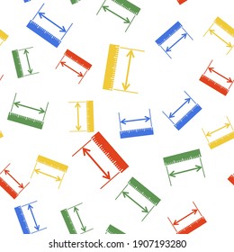 Color El icono de la altura y la longitud de medida aislado patrón sin fisuras en el fondo blanco. Símbolo de escala de regla, directo. Instrumentos geométricos. Vector.