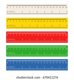 Color measuring rulers set, centimeters and vectors, stationery. Vector illustrations