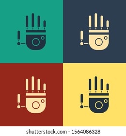 Color Mechanical robot hand icon isolated on color background. Robotic arm symbol. Technological concept. Vintage style drawing. Vector Illustration