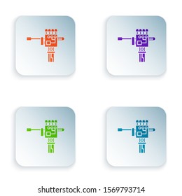Color Mechanical robot hand and screwdriver tool icon isolated on white background. Robotic arm symbol. Technological concept. Set icons in square buttons. Vector Illustration
