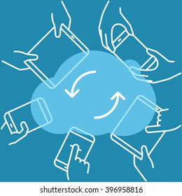 Color media icons falling down to the laptop