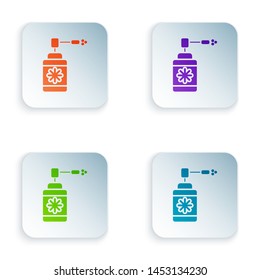 Color Medical bottle with nozzle spray for the treatment of diseases of the nose and throat icon isolated on white background. Set icons in colorful square buttons. Vector Illustration