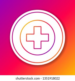Color Medical cross in circle line icon isolated on color background. First aid medical symbol. Circle white button. Vector Illustration
