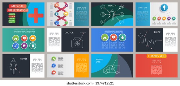 Color medical presentation template. Elements for slide presentations on a white background. Flyer, brochure, corporate report, marketing, advertising, annual report, banner