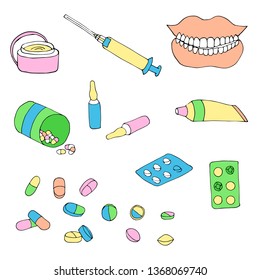 Color medical sets of icons