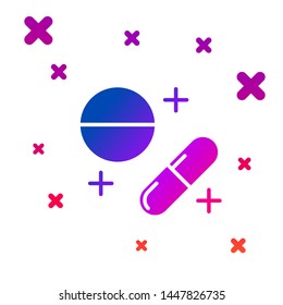 Color Medicine pill or tablet icon isolated on white background. Capsule pill and drug sign. Pharmacy design. Gradient random dynamic shapes. Vector Illustration