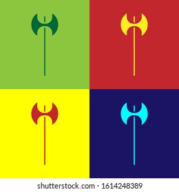 Color Medieval axe icon isolated on color background. Battle axe, executioner axe. Medieval weapon.  Vector Illustration