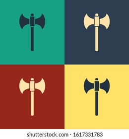 Color Medieval axe icon isolated on color background. Battle axe, executioner axe. Vintage style drawing. Vector Illustration