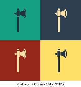 Color Medieval axe icon isolated on color background. Battle axe, executioner axe. Vintage style drawing. Vector Illustration