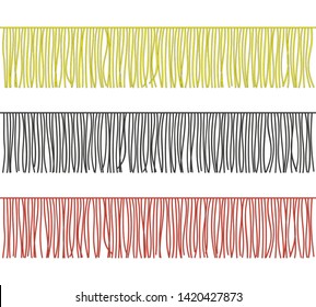 Color Medium Fringe Trim Borders Set Fashion Garments Components Seamless Decorative Row Elements. Vector illustration of Border