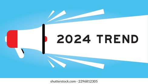 Color megaphone icon with word 2024 trend in white banner on blue background