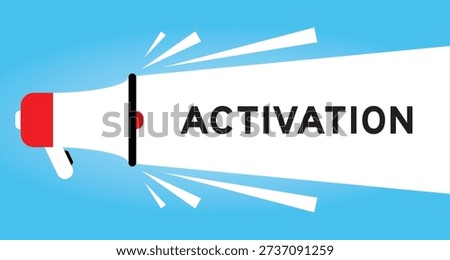 Color megaphone icon with word activation in white banner on blue background