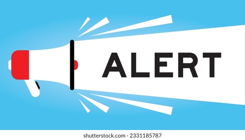 Color megaphone icon with word alert in white banner on blue background