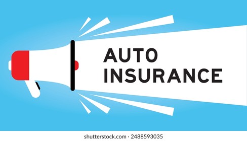 Color megaphone icon with word auto insurance in white banner on blue background
