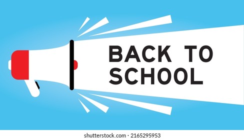 Color megaphone icon with word back to school in white banner on blue background