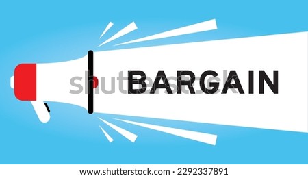 Color megaphone icon with word bargain in white banner on blue background