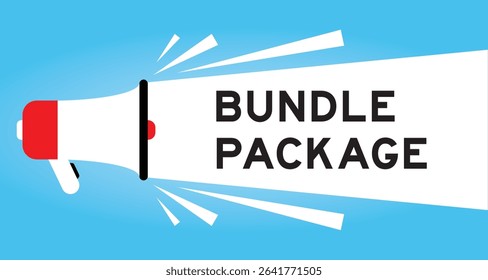 Color megaphone icon with word bundle package in white banner on blue background