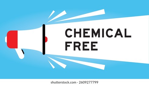 Color megaphone icon with word chemical free in white banner on blue background