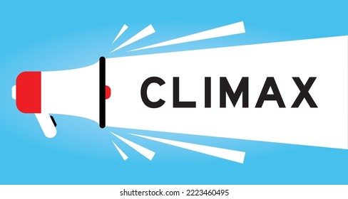 Color megaphone icon with word climax in white banner on blue background