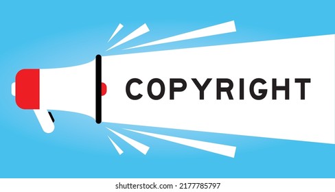 Color megaphone icon with word copyright in white banner on blue background