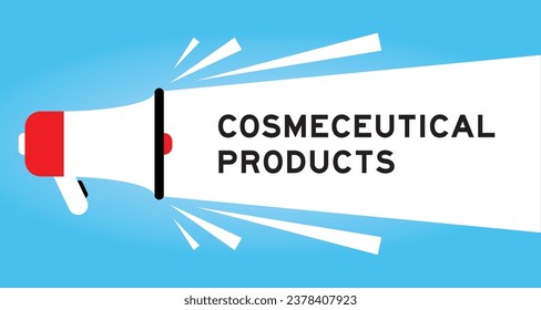 Color megaphone icon with word cosmeceutical products in white banner on blue background