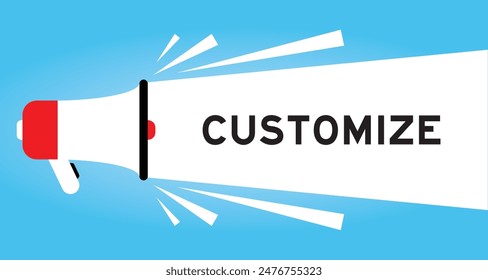 Color megaphone icon with word customize in white banner on blue background