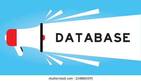 Color megaphone icon with word database in white banner on blue background