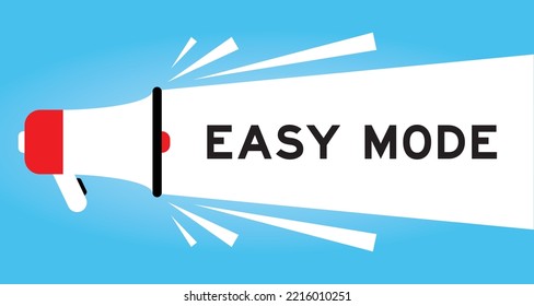 Color megaphone icon with word easy mode in white banner on blue background