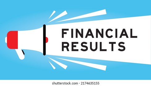 Color megaphone icon with word financial results in white banner on blue background