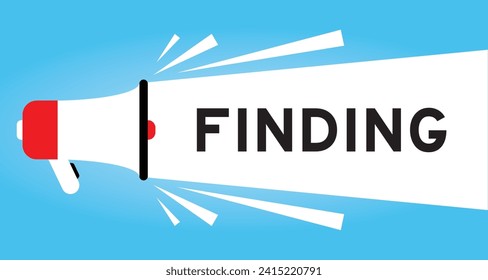Color megaphone icon with word finding in white banner on blue background