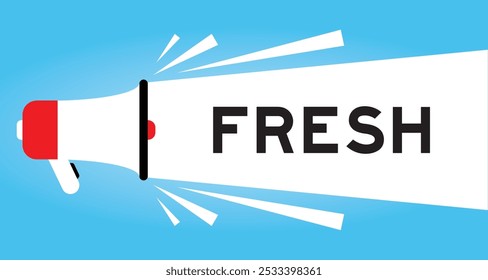 Color megaphone icon with word fresh in white banner on blue background