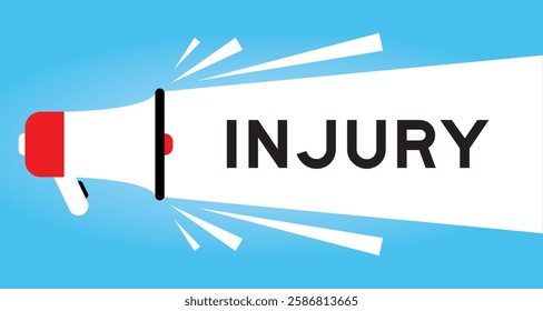 Color megaphone icon with word injury in white banner on blue background