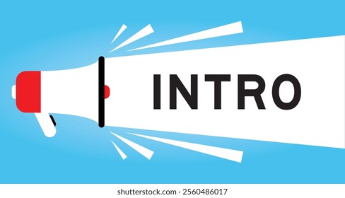 Color megaphone icon with word intro in white banner on blue background