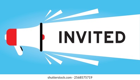 Color megaphone icon with word invited in white banner on blue background