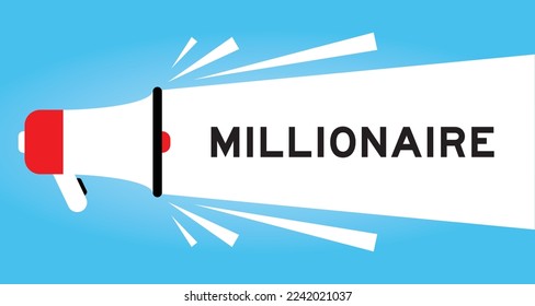Color megaphone icon with word millionaire in white banner on blue background