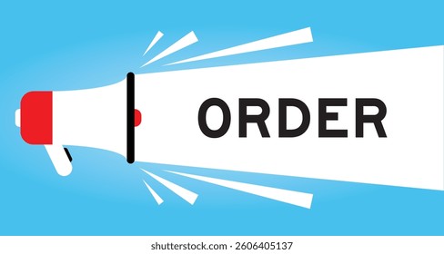 Color megaphone icon with word order in white banner on blue background