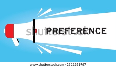Color megaphone icon with word preference in white banner on blue background