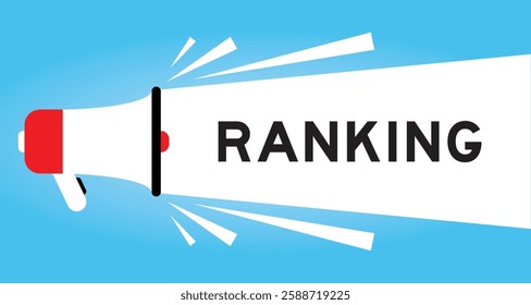 Color megaphone icon with word ranking in white banner on blue background