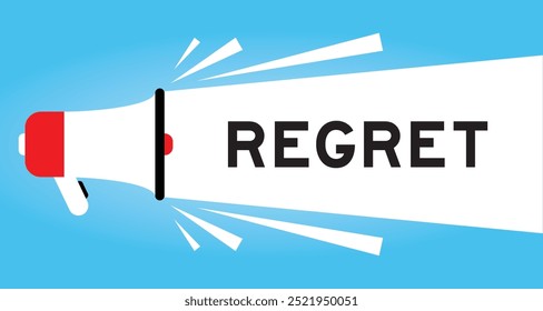 Color megaphone icon with word regret in white banner on blue background